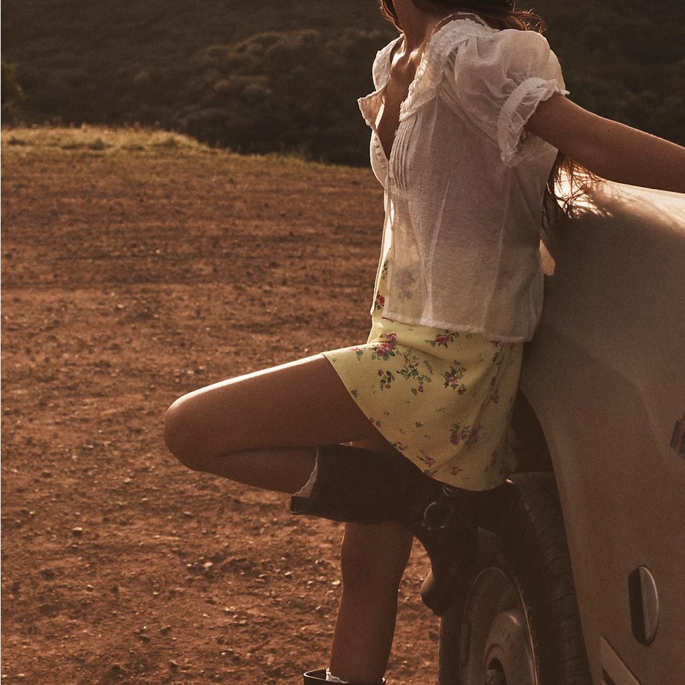 Anthropologie Yellow Floral Mini Skirt